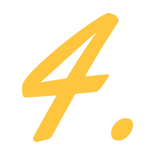 Yellow handwritten number four on white background