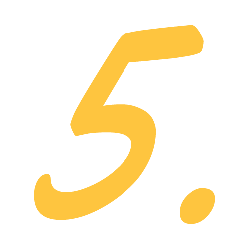 Large yellow number five with a yellow dot