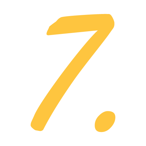Large yellow handwritten number seven on white background